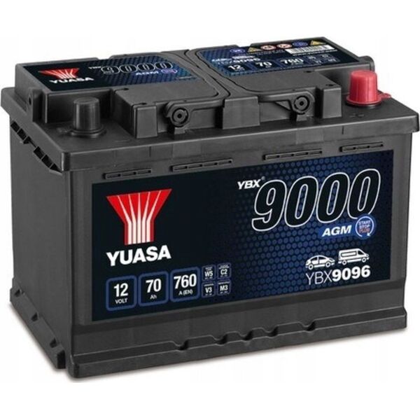 Μπαταρία YUASA 12V 70Ah/760A START&STOP AGM YBX9000 AGM Start Stop Plus (P+ standardowy) 278x175x190 B13 (agm/rozruchowy)