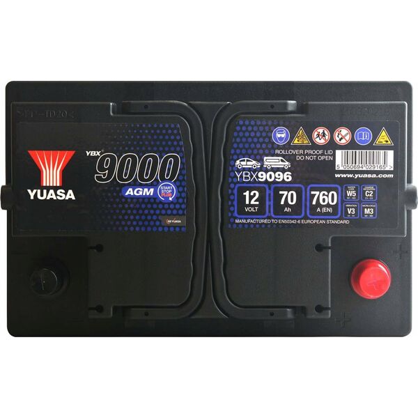 Μπαταρία YUASA 12V 70Ah/760A START&STOP AGM YBX9000 AGM Start Stop Plus (P+ standardowy) 278x175x190 B13 (agm/rozruchowy)