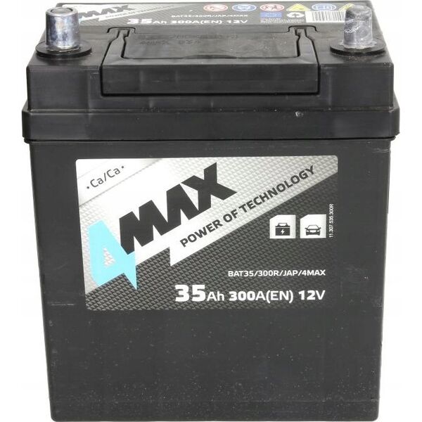 Συσσωρευτής 4MAX 12V 35Ah/300A (P+ λεπτός πόλος (ιαπωνικά οχήματα) + τυπικός πόλος) 178x127x227 B00 - χωρίς βάση στερέωσης (εκκίνησης)