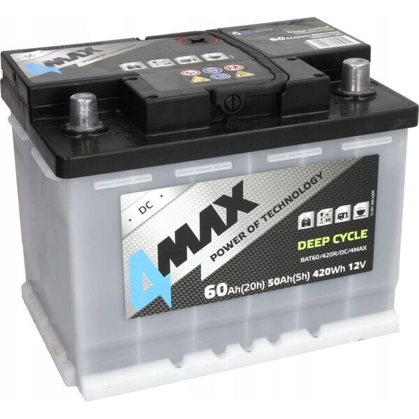 Ακουμολάτορας 4MAX 12V 60Ah DEEP-CYCLE (P+ biegun standardowy) 242x175x190 B13 - stopka o wysokości 10 5 mm (για βαθιά εκφόρτιση)