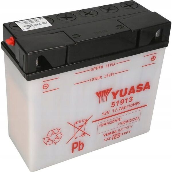 Μπαταρία οξέος/εκκίνησης YUASA 12V 19Ah 100A P+ Συντηρήσιμη 186x82x171mm Ξηρά φορτισμένη χωρίς ηλεκτρολύτη απαιτούμενη ποσότητα ηλεκτρολύτη 1l 51913 ταιριάζει σε: BMW K R 750-1600 1990-2017