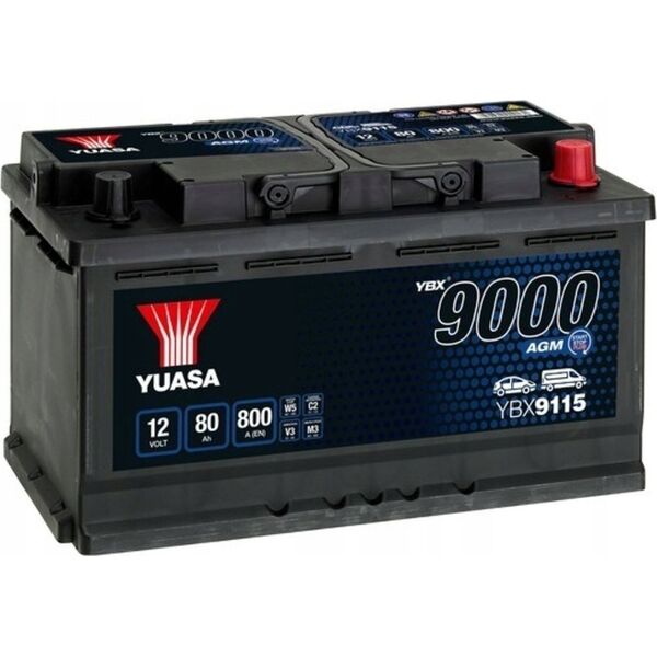 Μπαταρία YUASA 12V 80Ah/800A START&STOP AGM YBX9000 AGM Start Stop Plus (P+ standardowy) 317x175x190 B13 (agm/rozruchowy)