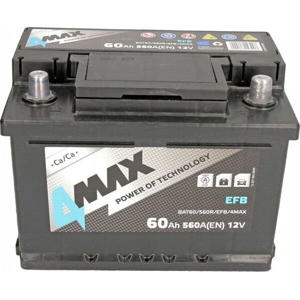 Μπαταρία 4MAX 12V 60Ah/560A START&STOP EFB (P+ biegun standardowy) 242x175x175 B13 - stopka o wysokości 10.5 mm (efb/rozruchowy)