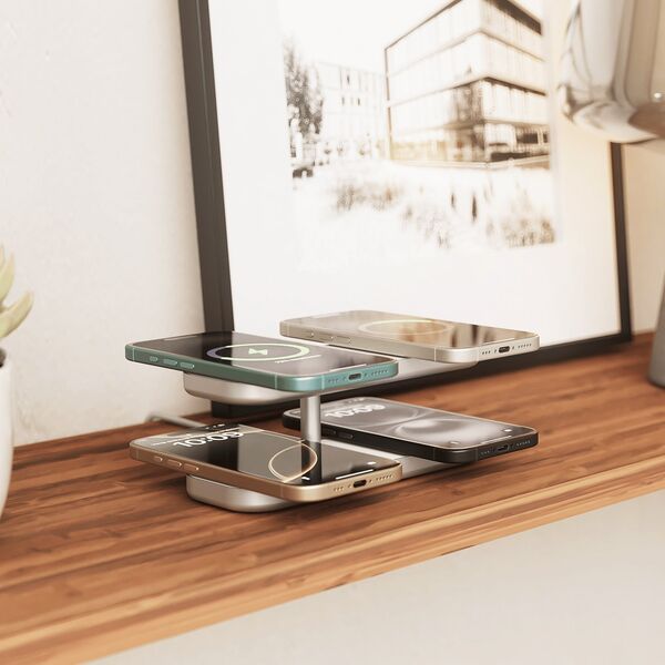 Φορτιστής ZENS Quattro Wireless Charger Pro 4 - ασύρματος φορτιστής Qi2 για τέσσερις συσκευές (4x15W) συμβατός με MagSafe (λευκό)