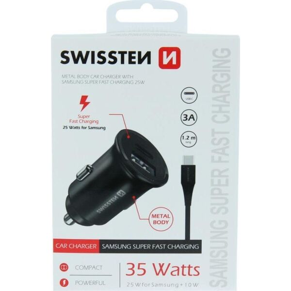 Ładowarka Swissten ŁAD SAM SWISSTEN 25W 2XUSB-C BLACK + KABEL 1,2M TYPE-C