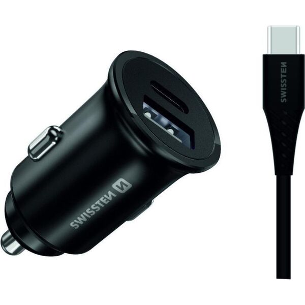 Ładowarka Swissten ŁAD SAM SWISSTEN 25W 2XUSB-C BLACK + KABEL 1,2M TYPE-C