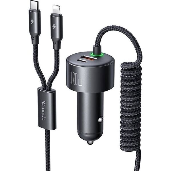 Ładowarka samochodowa Mcdodo CC-0370, USB-C, Lightning, 120W, chowane kable