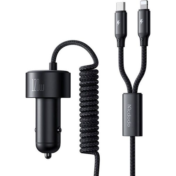 Ładowarka samochodowa Mcdodo CC-0370, USB-C, Lightning, 120W, chowane kable