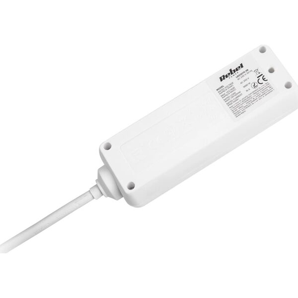 Listwa zasilająca Rebel Przedłużacz biały KEMOT 3 gniazda typu niemieckiego, kabel 3m (1,5mm)