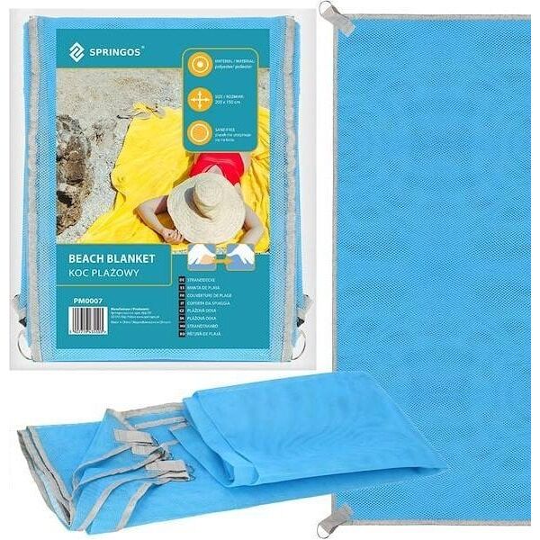 Springos Koc plażowy sand free 200x150 cm mata plażowa dwuwarstwowa niebieska UNIWERSALNY