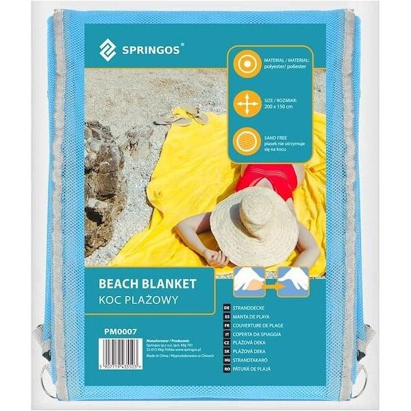 Springos Koc plażowy sand free 200x150 cm mata plażowa dwuwarstwowa niebieska UNIWERSALNY