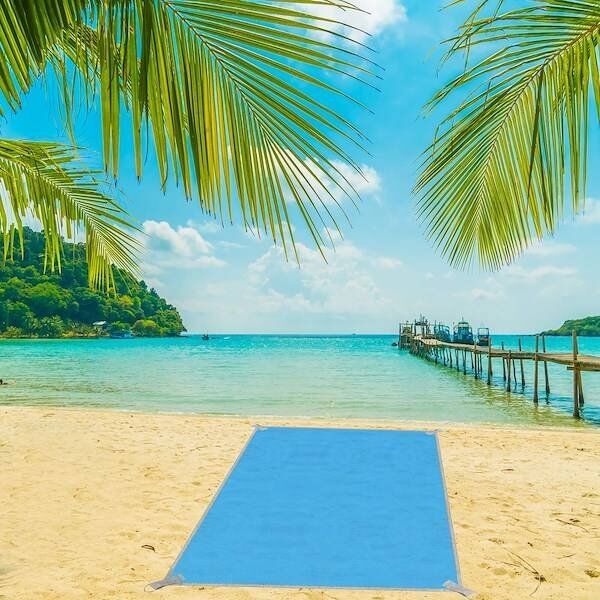 Springos Koc plażowy sand free 200x150 cm mata plażowa dwuwarstwowa niebieska UNIWERSALNY