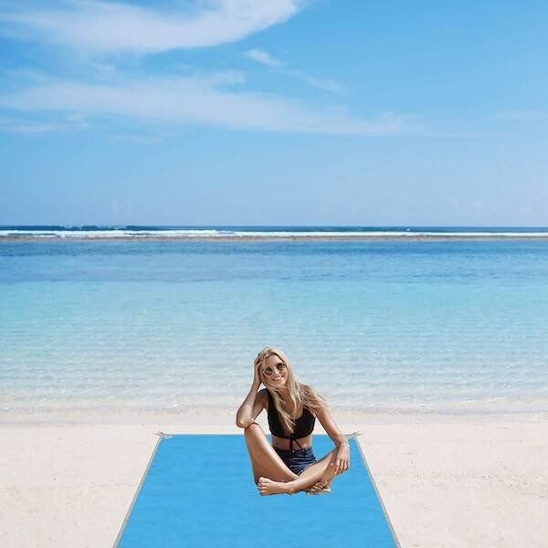 Springos Koc plażowy sand free 200x150 cm mata plażowa dwuwarstwowa niebieska UNIWERSALNY