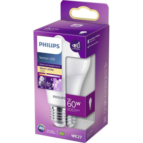 Philips Żarówka LED LED Sensor 60W A60 E27 WW FR ND 1SRT4 929002058731