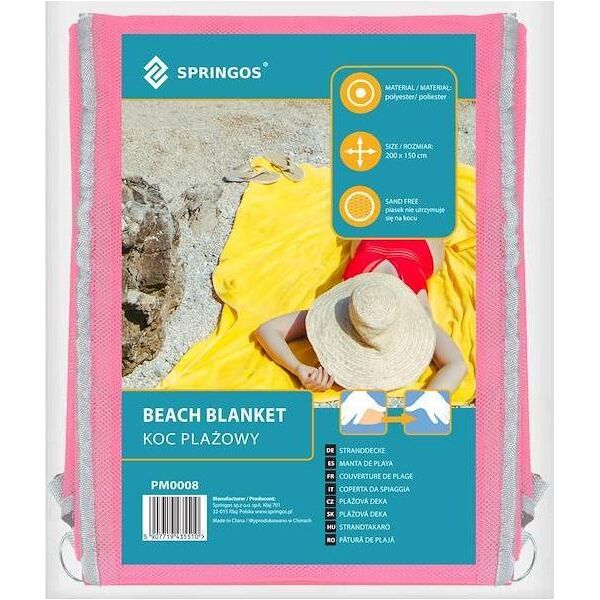 Springos Koc plażowy sand free 200x150 cm mata plażowa dwuwarstwowa różowa UNIWERSALNY