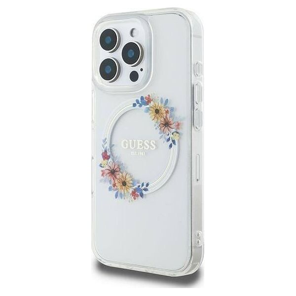 Guess Guess GUHMP16LHFWFCT iPhone 16 Pro 6.3" przeźroczysty/transprent hardcase IML Flowers Wreath MagSafe