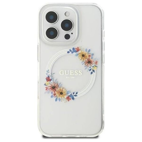 Guess Guess GUHMP16LHFWFCT iPhone 16 Pro 6.3" przeźroczysty/transprent hardcase IML Flowers Wreath MagSafe