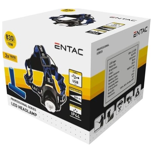 Latarka ENTAC Pakraunamas žibintas ant galvos ENTAC 10W USB 830lm