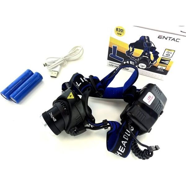 Latarka ENTAC Pakraunamas žibintas ant galvos ENTAC 10W USB 830lm