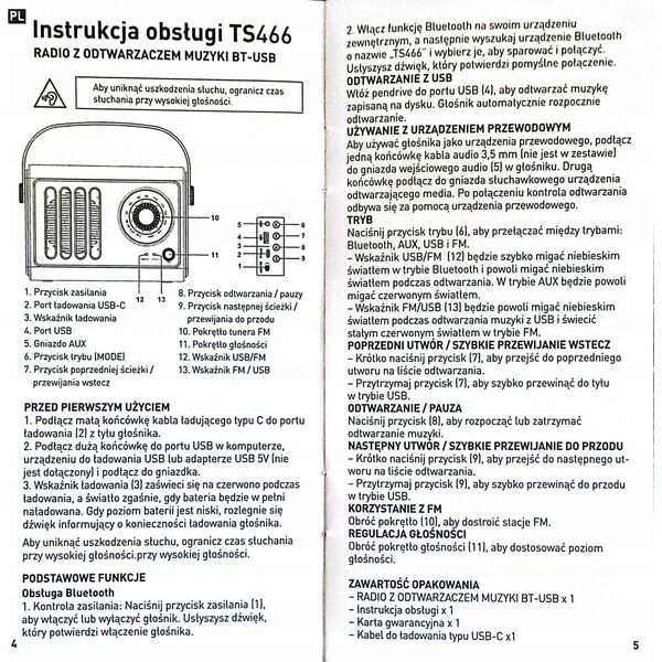 Ραδιόφωνο με αναπαραγωγέα BT-USB Tiross Ts-466