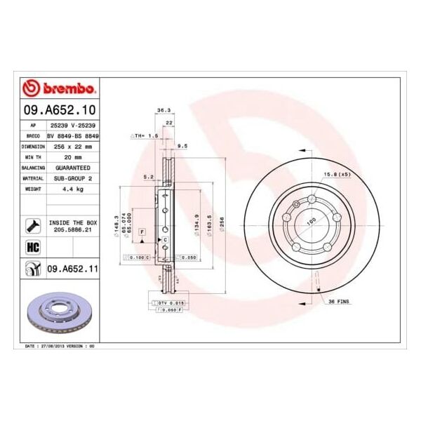 BREMBO ΔΙΣΚΟΣ ΦΡΕΝΩΝ /T/ A3 96-03