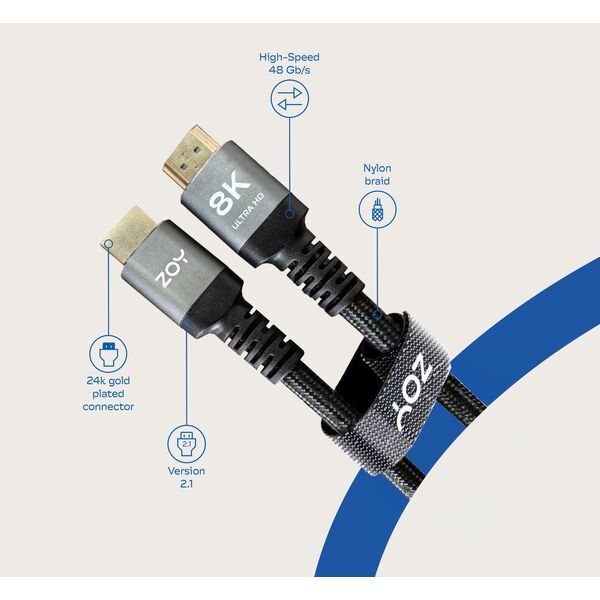 Kabel ZOY HDMI 3m standard 2.1 + rzep ZCH3