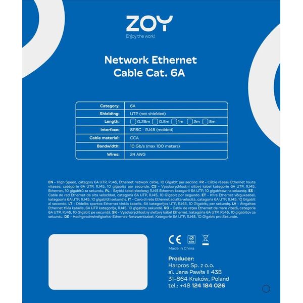 ZOY Kabel Sieciowy Ethernet Cat. 6a UTP CCA Niebieski 0,25m ZCR025B