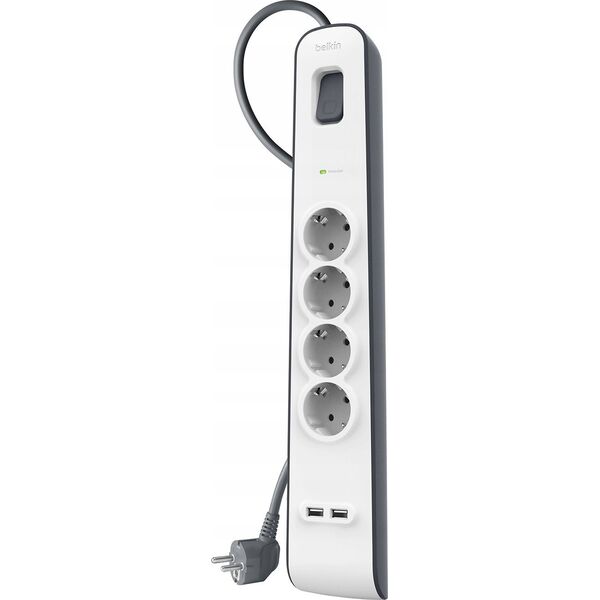 Belkin Πολύπριζο προστασίας από υπερτάσεις 525J, 4 υποδοχές Schuko, 2x USB-A, 2m
