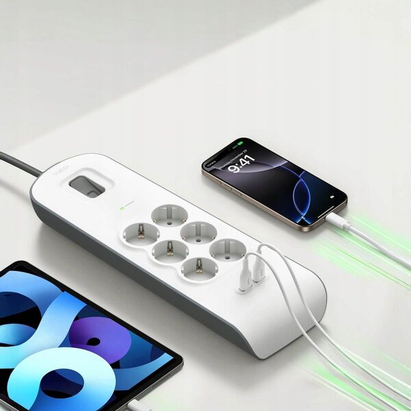 Belkin Πολύπριζο προστασίας από υπερτάσεις 650J, 6 υποδοχές Schuko, 2x USB-A, 2μ
