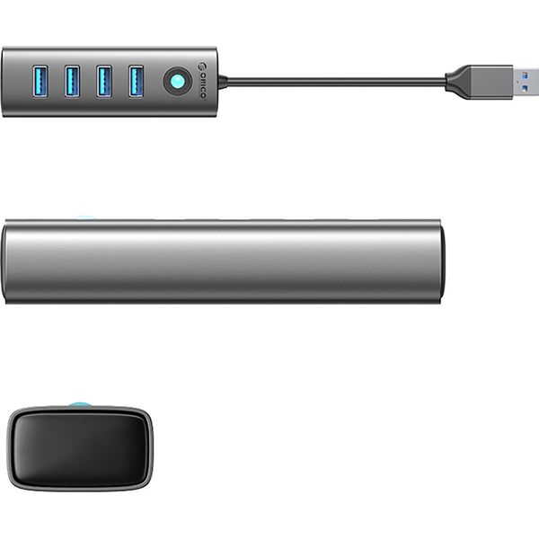HUB 4-portowy USB-A 3.0 przewód 0,15M - szary
