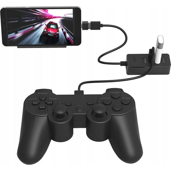HUB 4-portowy USB-A 2.0 przewód 0,3M - czarny