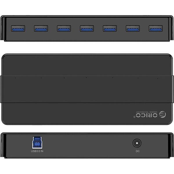 HUB 7-portowy USB-A 3.0 - czarny
