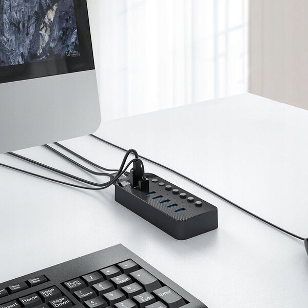 HUB 7 θυρών με διακόπτη USB-A 3.0 - μαύρο