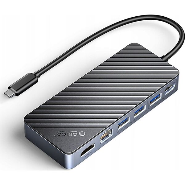 Θήκη δίσκου M.2 με HUB 8 σε 1 είσοδος: USB-C / έξοδος: 1x USB-A 3.2 + 1x 1x USB-C 3.2 + 2x USB-A 2.0 + 1x HDMI + 1x Ethernet - μαύρη