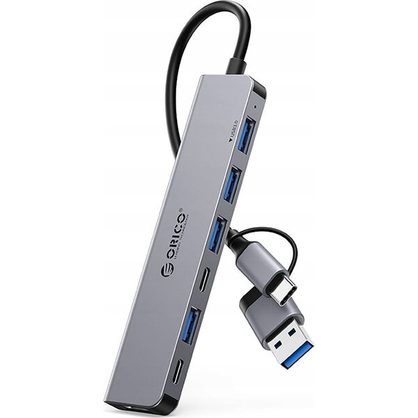 HUB 7 θυρών είσοδος 2 σε 1: USB-A/USB-C / έξοδος: 4x USB-A 2.0 + 1x USB-A 3.0 + 2x USB-C 2.0 καλώδιο 0,17M - γκρι