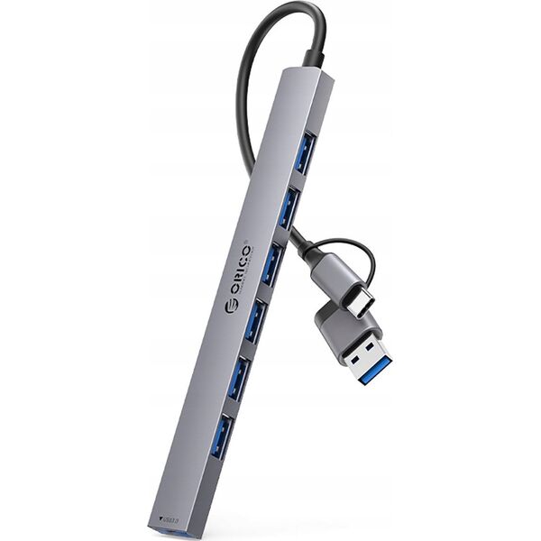HUB 7 θυρών είσοδος 2 σε 1: USB-A/USB-C / έξοδος: 1x USB-A 3.0 + 6x USB-A 2.0 - γκρι