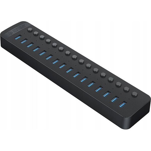 HUB 16-portowy z włącznikiem USB-A 3.0 - czarny
