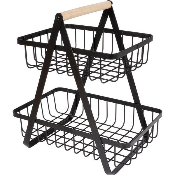 Vilde Koszyk na owoce i warzywa kosz metalowy 2-poziomowy czarny loft 27x17,5x29 cm