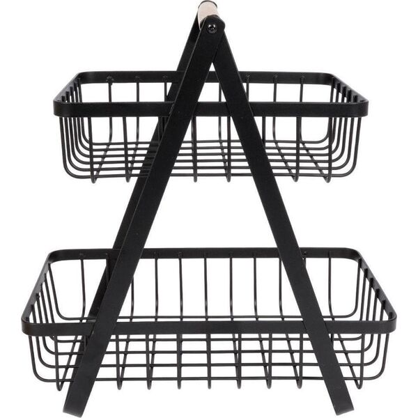 Vilde Koszyk na owoce i warzywa kosz metalowy 2-poziomowy czarny loft 27x17,5x29 cm