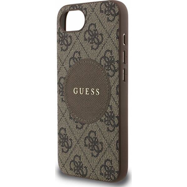 Θήκη Guess 4G Circle Classic Logo MagSafe για iPhone 16e καφέ