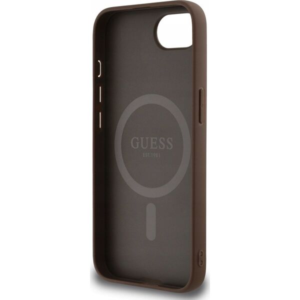 Θήκη Guess 4G Circle Classic Logo MagSafe για iPhone 16e καφέ