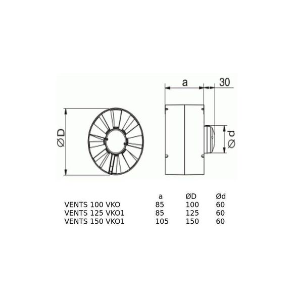 Vents Wentylator kanałowy fi 125 230V 16W 190m3/h 38dB o przepływie mieszanym standard biały (125VKO1)