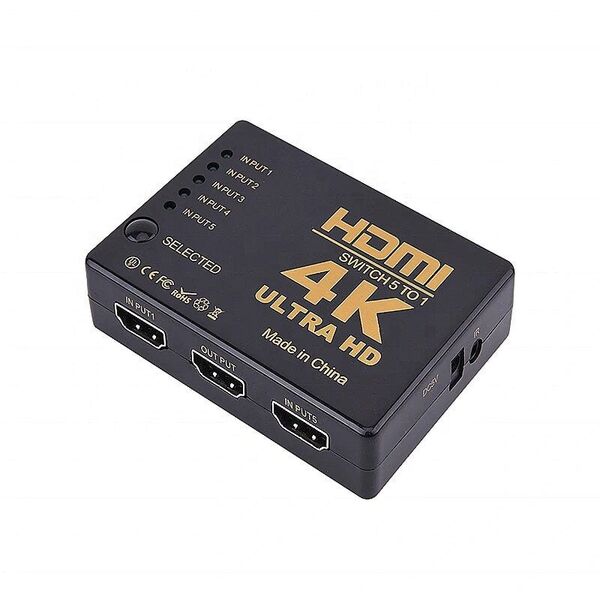 Διαχωριστής Υψηλής Ταχύτητας HDMI 4K RoGer 5 είσοδοι HDMI / Τηλεχειριστήριο / Καλώδιο υπερύθρων