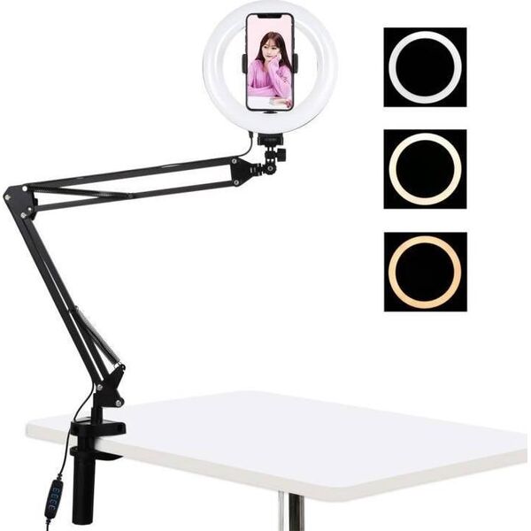 Lampa pierścieniowa Puluz PKT3089B LED 20 cm statyw biurkowy na klips
