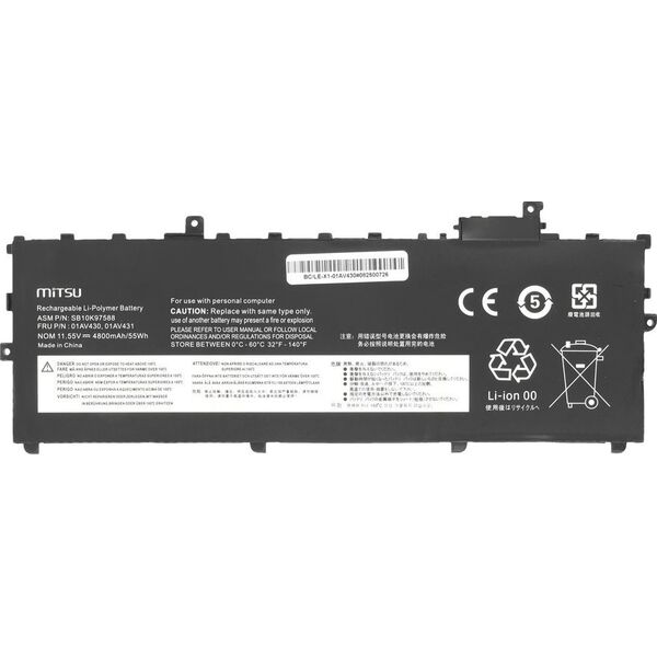 Bateria Mitsu Bateria 01AV430 do Lenovo ThinkPad X1 Carbon 5 6 2017 2018