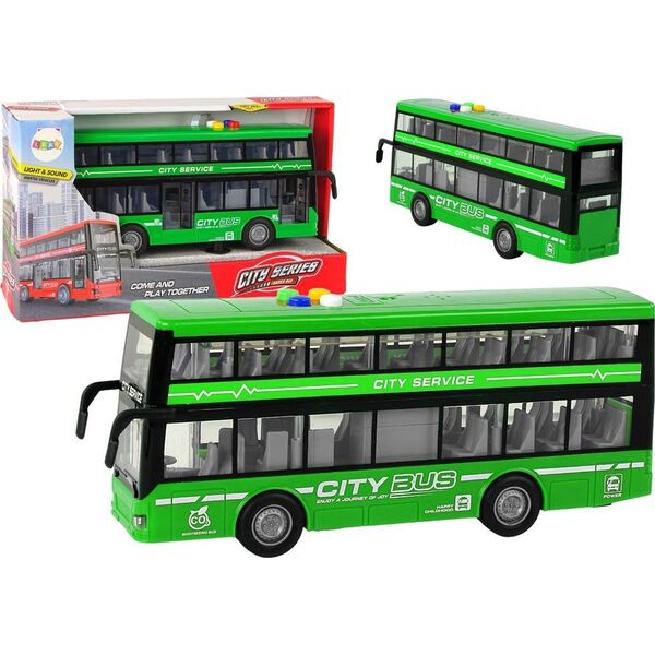 LeanToys Autobus Piętrowy Na Baterie Światła Dźwięki Napęd Frykcyjny Zielony 1:16