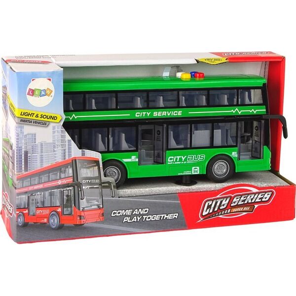 LeanToys Autobus Piętrowy Na Baterie Światła Dźwięki Napęd Frykcyjny Zielony 1:16
