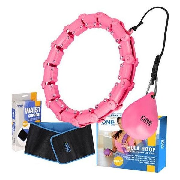 Zestaw hula hop z wypustkami i obciążnikiem One Fitness różowe oha02 pas wyszczuplający br160
