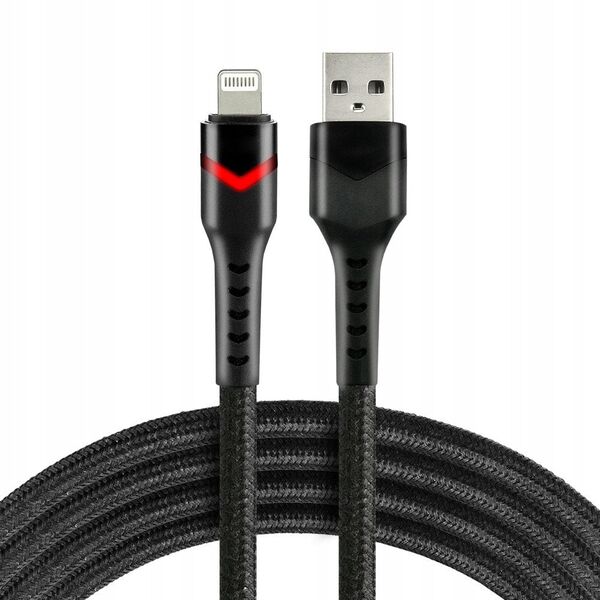 Πλεκτό καλώδιο USB -> Lighting 1m 2.4A RGB LED μαύρο