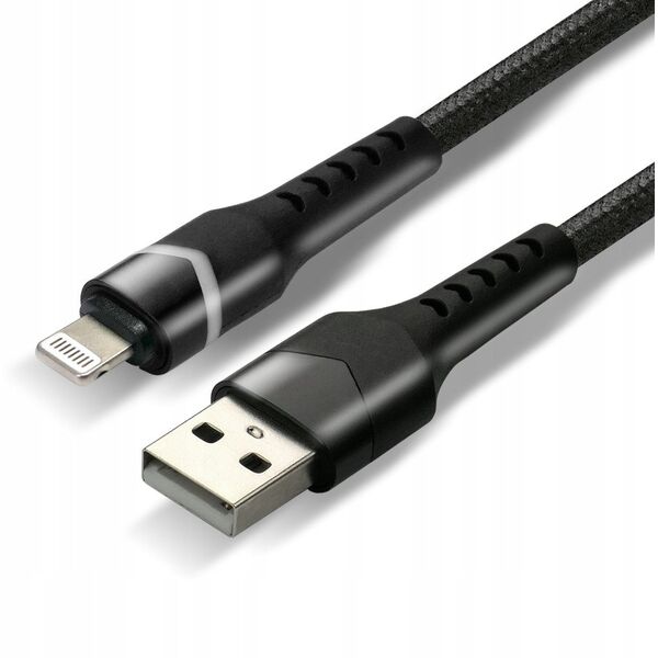 Πλεκτό καλώδιο USB -> Lighting 1m 2.4A RGB LED μαύρο